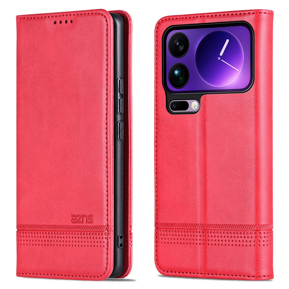 AZNS For Xiaomi 17 Pro Max Case Cowhide Texture PU Leather Wallet Phone Cover - Red
