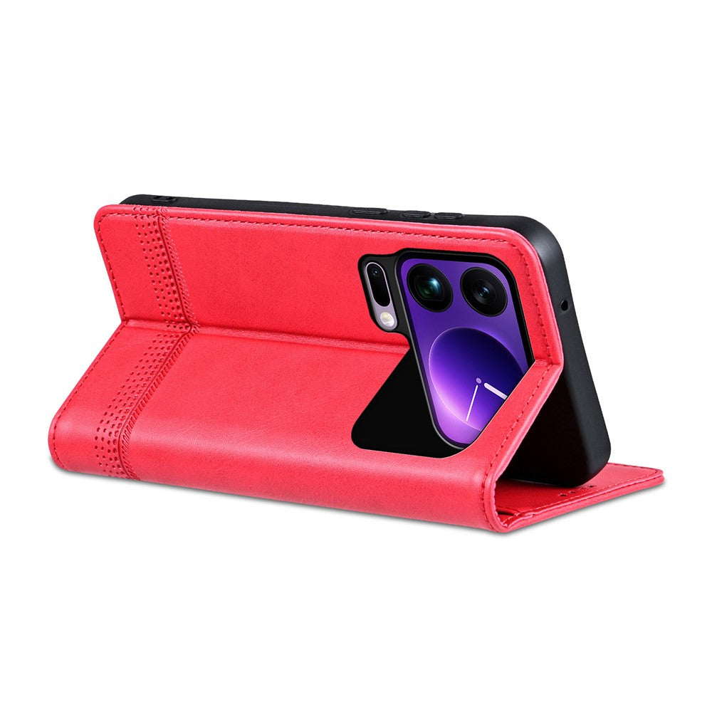 AZNS For Xiaomi 17 Pro Max Case Cowhide Texture PU Leather Wallet Phone Cover - Red