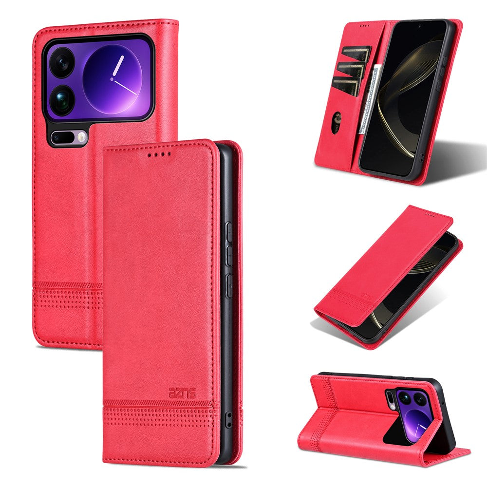 AZNS For Xiaomi 17 Pro Max Case Cowhide Texture PU Leather Wallet Phone Cover - Red
