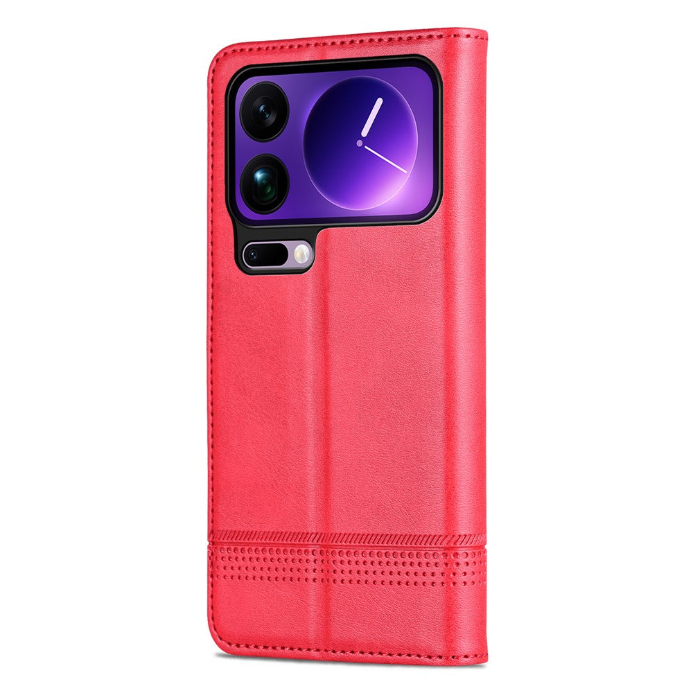 AZNS For Xiaomi 17 Pro Max Case Cowhide Texture PU Leather Wallet Phone Cover - Red
