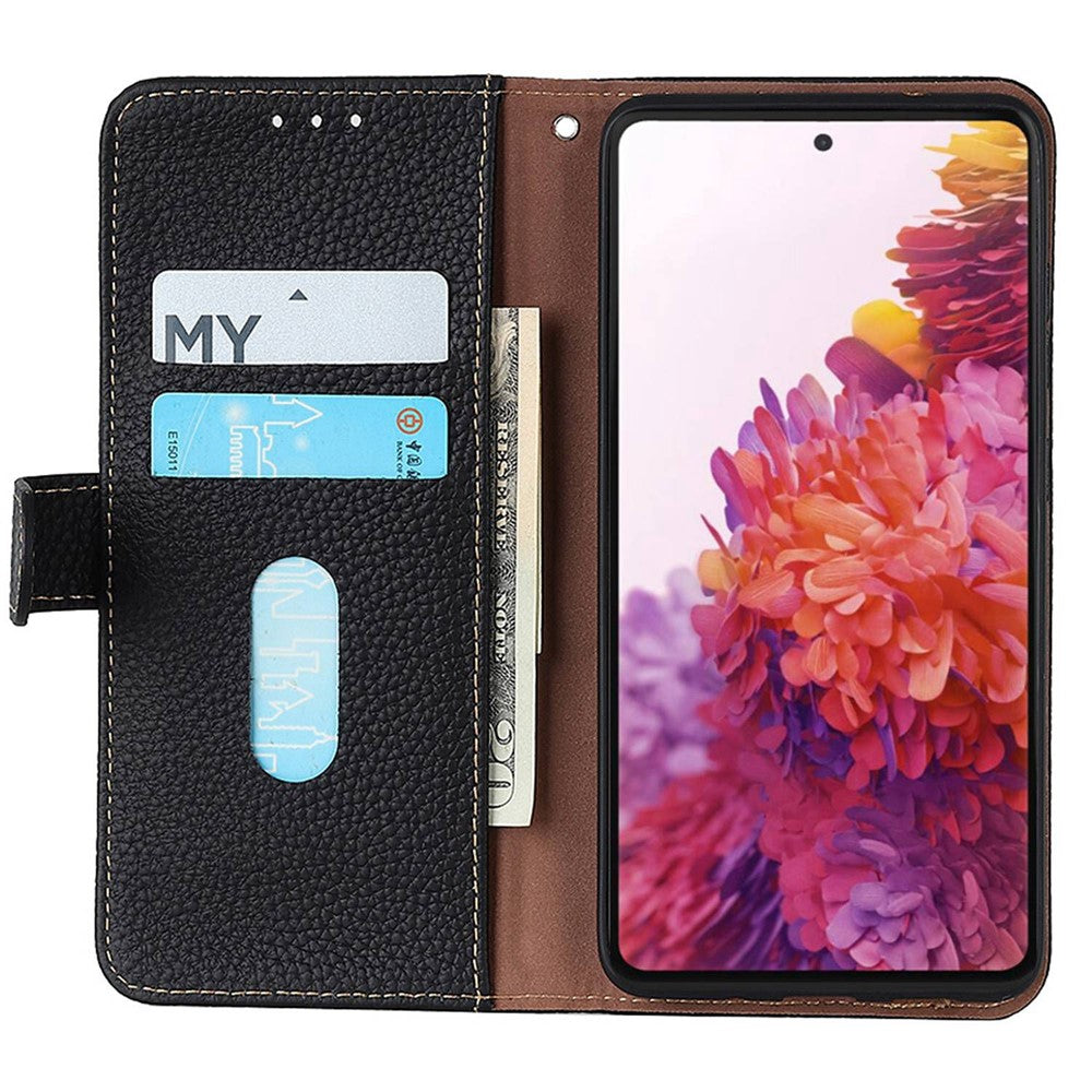KHAZNEH For Xiaomi Redmi Note 15 Pro 5G (Global) Case Genuine Cow Leather Flip Phone Cover - Black