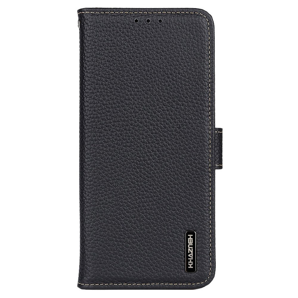 KHAZNEH For Xiaomi Redmi Note 15 Pro 5G (Global) Case Genuine Cow Leather Flip Phone Cover - Black