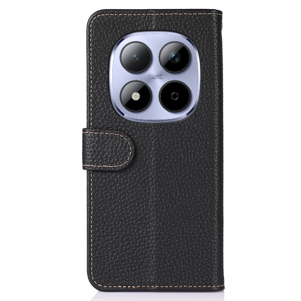KHAZNEH For Xiaomi Redmi Note 15 Pro 5G (Global) Case Genuine Cow Leather Flip Phone Cover - Black