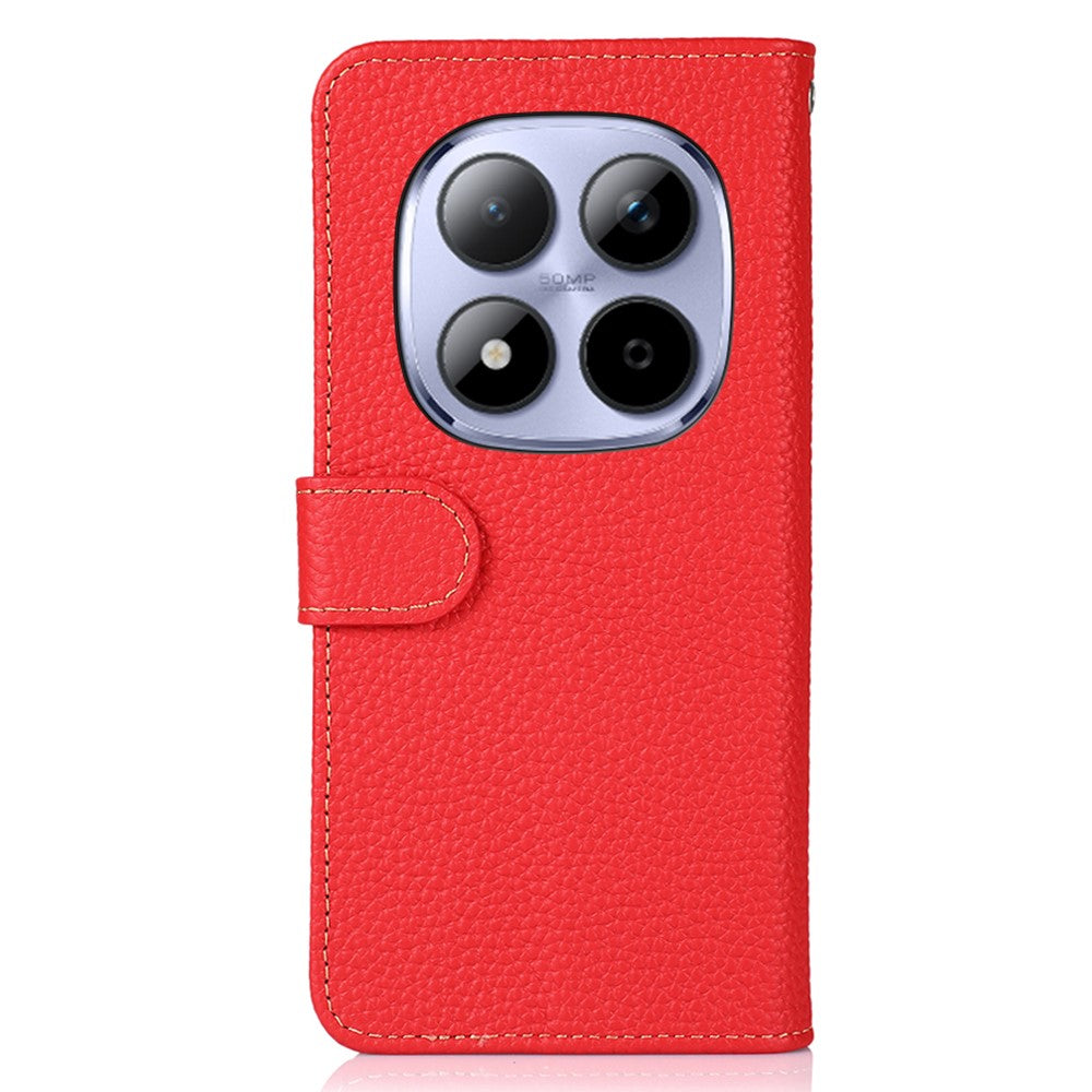 KHAZNEH For Xiaomi Redmi Note 15 Pro 5G (Global) Case Genuine Cow Leather Flip Phone Cover - Red
