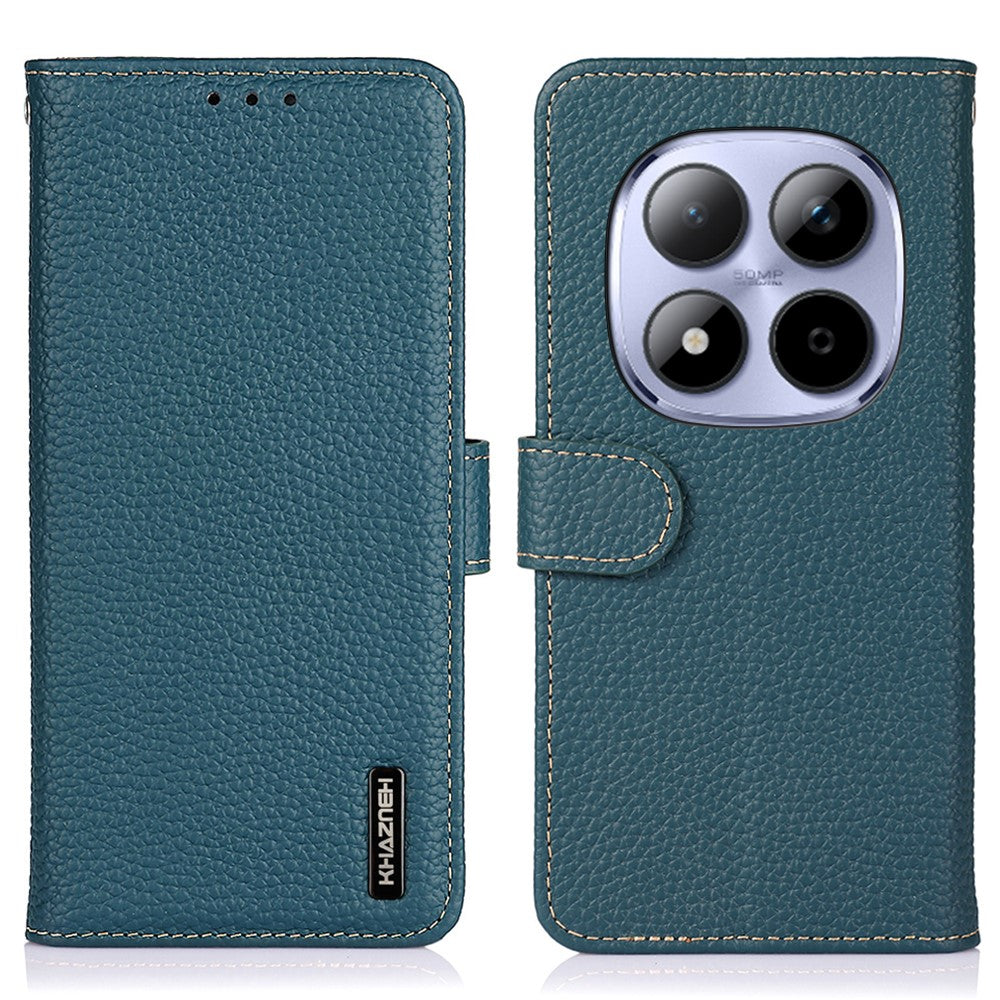 KHAZNEH For Xiaomi Redmi Note 15 Pro 5G (Global) Case Genuine Cow Leather Flip Phone Cover - Green
