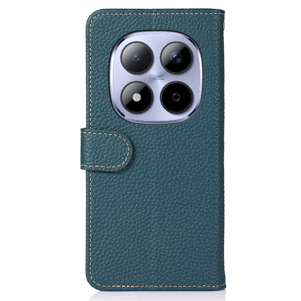 KHAZNEH For Xiaomi Redmi Note 15 Pro 5G (Global) Case Genuine Cow Leather Flip Phone Cover - Green