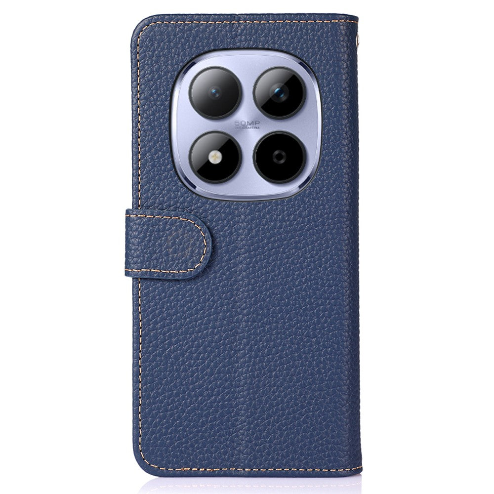 KHAZNEH For Xiaomi Redmi Note 15 Pro 5G (Global) Case Genuine Cow Leather Flip Phone Cover - Blue