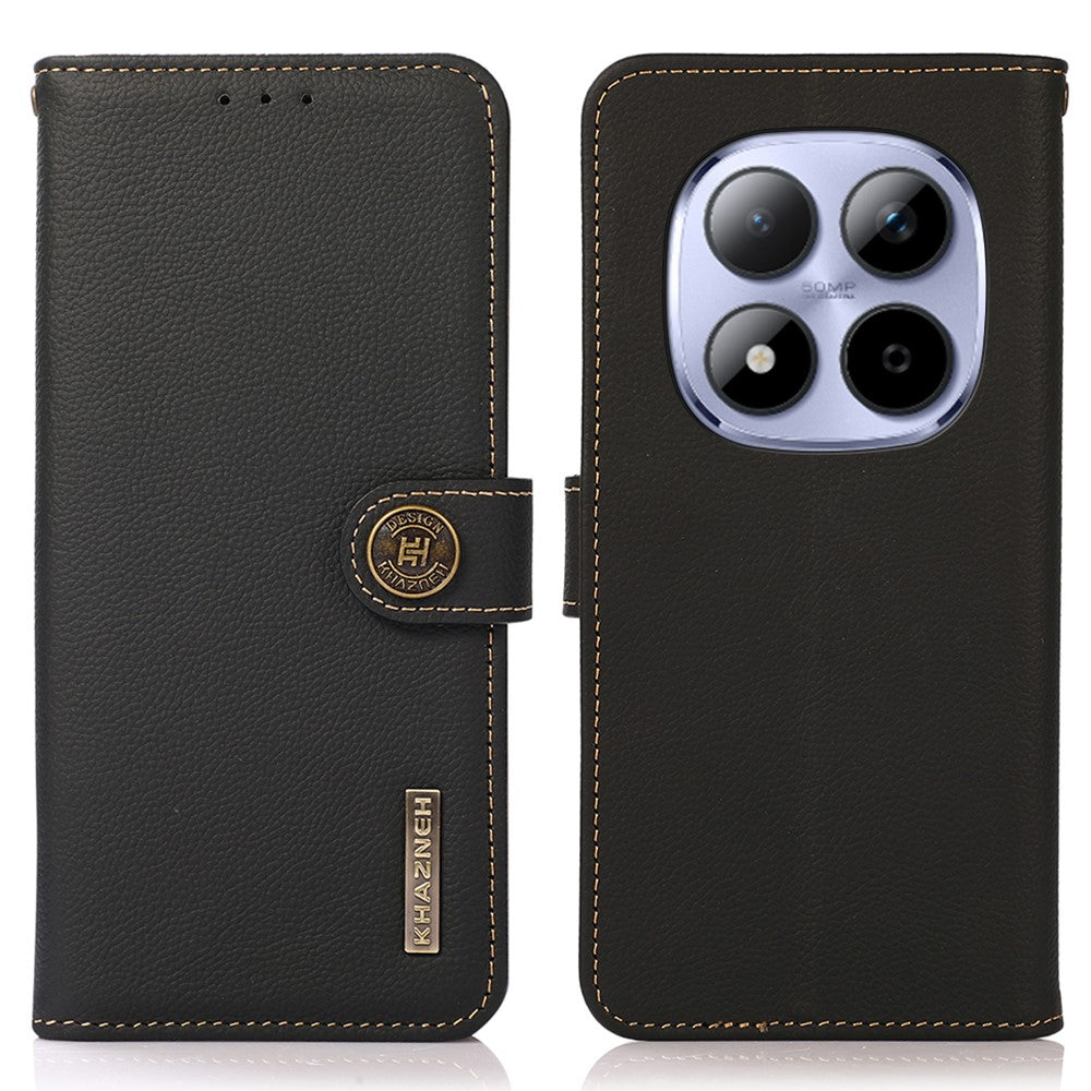 KHAZNEH for Xiaomi Redmi Note 15 Pro 5G (Global) Case Genuine Cow Leather RFID Blocking Wallet Phone Cover - Black