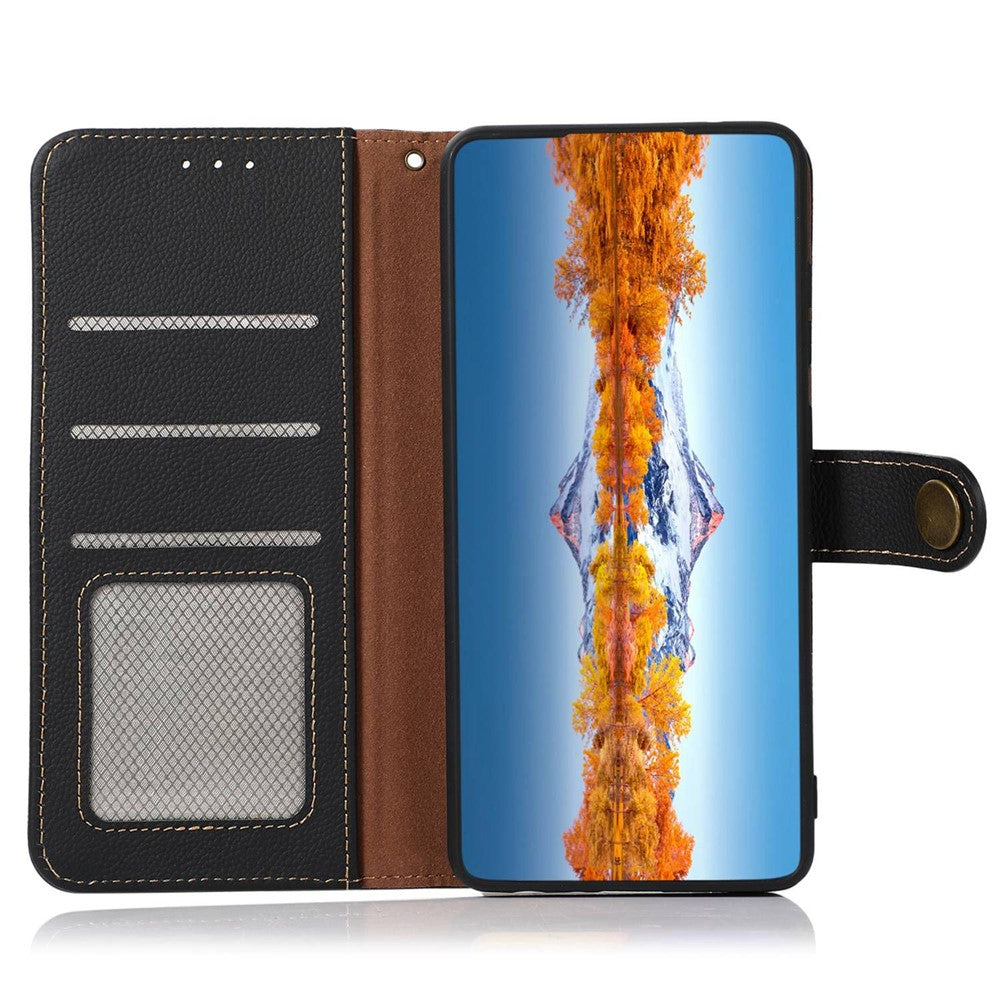 KHAZNEH for Xiaomi Redmi Note 15 Pro 5G (Global) Case Genuine Cow Leather RFID Blocking Wallet Phone Cover - Black