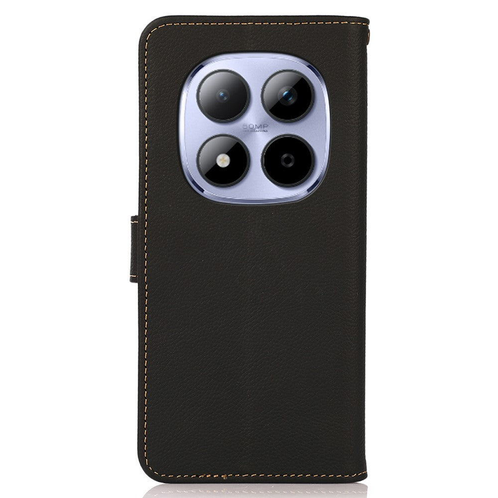 KHAZNEH for Xiaomi Redmi Note 15 Pro 5G (Global) Case Genuine Cow Leather RFID Blocking Wallet Phone Cover - Black