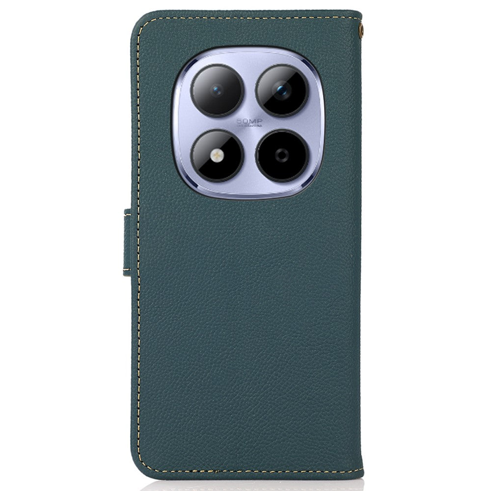 KHAZNEH for Xiaomi Redmi Note 15 Pro 5G (Global) Case Genuine Cow Leather RFID Blocking Wallet Phone Cover - Green