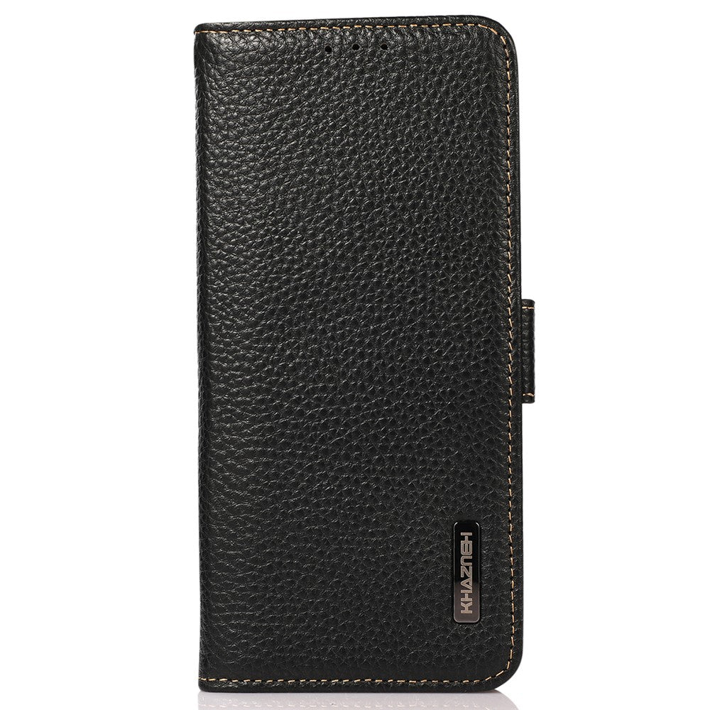 KHAZNEH for Xiaomi Redmi Note 15 Pro 5G (Global) Phone Case Genuine Cow Leather Cover RFID Blocking - Black