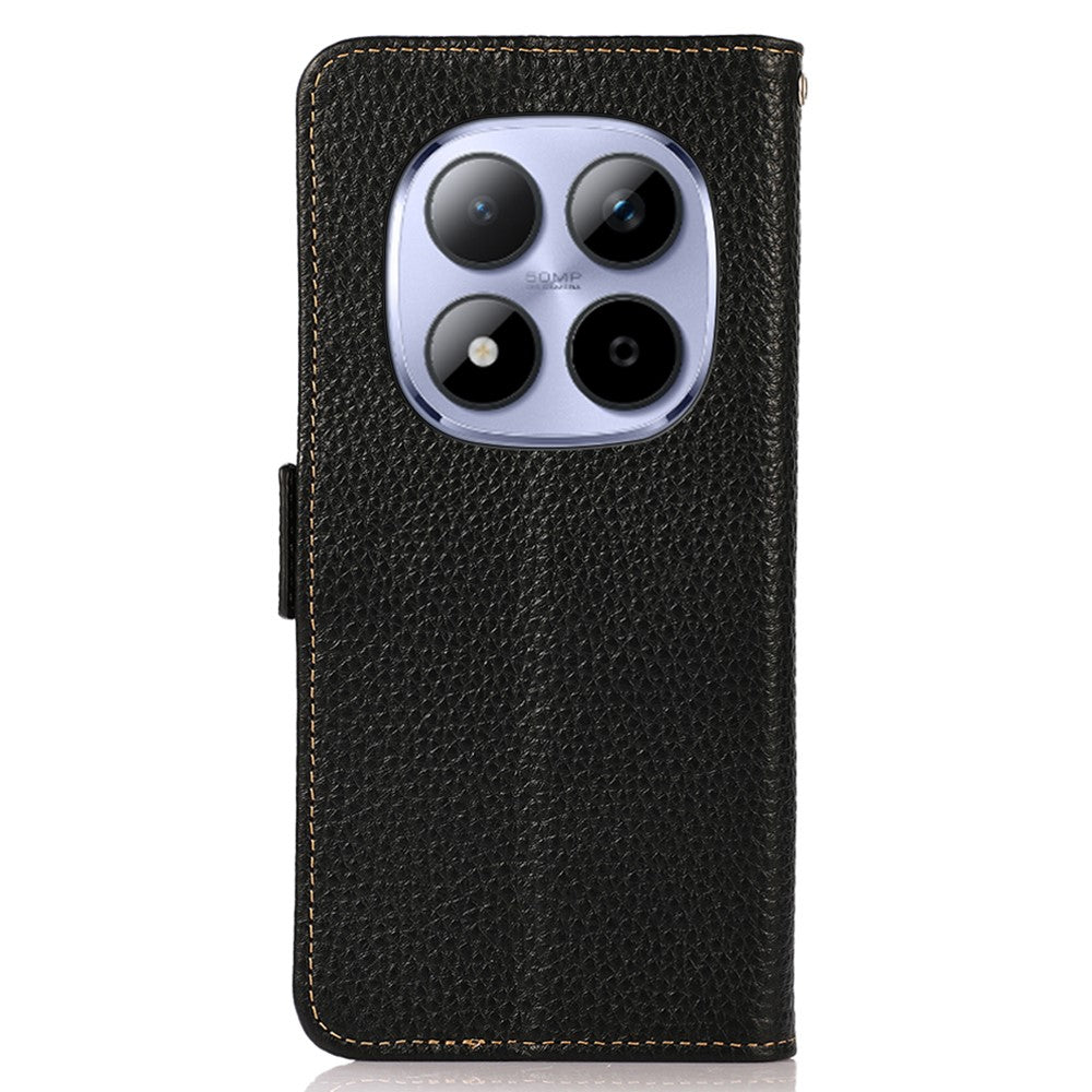 KHAZNEH for Xiaomi Redmi Note 15 Pro 5G (Global) Phone Case Genuine Cow Leather Cover RFID Blocking - Black