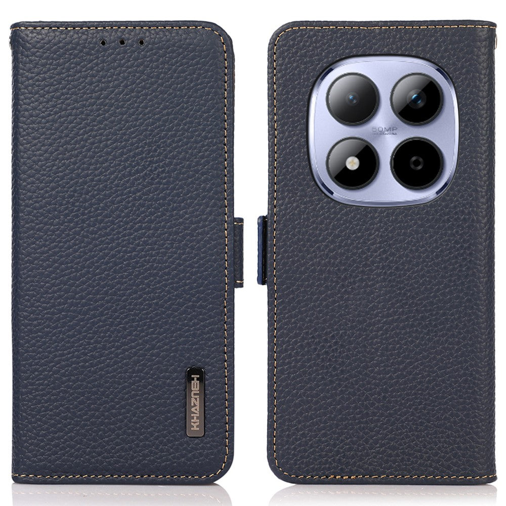 KHAZNEH for Xiaomi Redmi Note 15 Pro 5G (Global) Phone Case Genuine Cow Leather Cover RFID Blocking - Blue