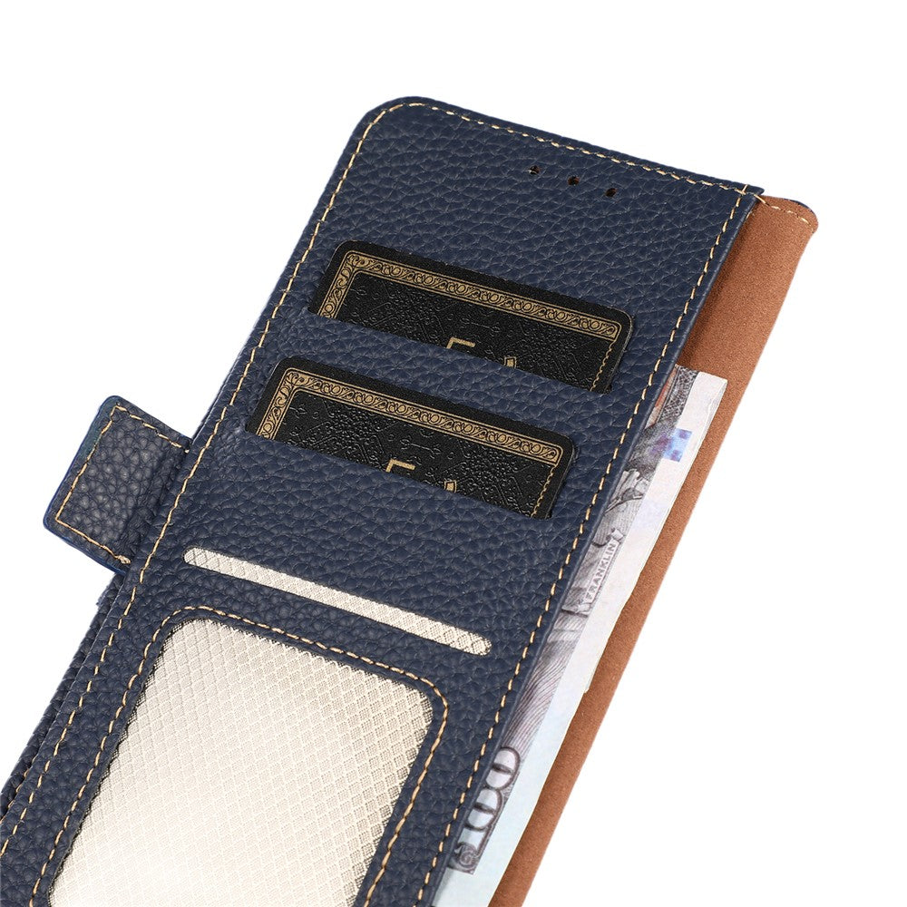KHAZNEH for Xiaomi Redmi Note 15 Pro 5G (Global) Phone Case Genuine Cow Leather Cover RFID Blocking - Blue