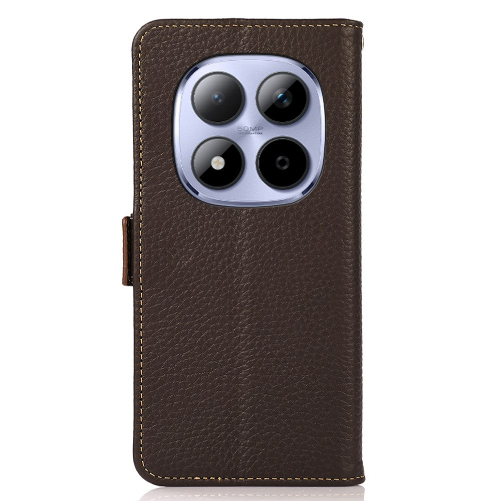 KHAZNEH for Xiaomi Redmi Note 15 Pro 5G (Global) Phone Case Genuine Cow Leather Cover RFID Blocking - Brown