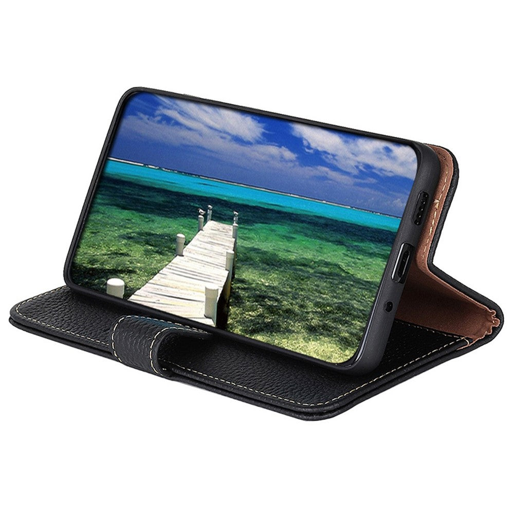 KHAZNEH For Xiaomi Poco M8 Pro 5G / Redmi Note 15 Pro+ 5G (Global) Case Genuine Cow Leather Flip Phone Cover - Black