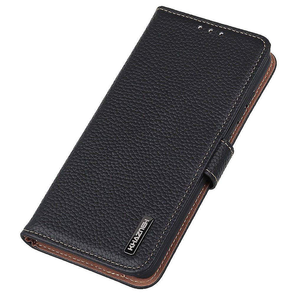 KHAZNEH For Xiaomi Poco M8 Pro 5G / Redmi Note 15 Pro+ 5G (Global) Case Genuine Cow Leather Flip Phone Cover - Black