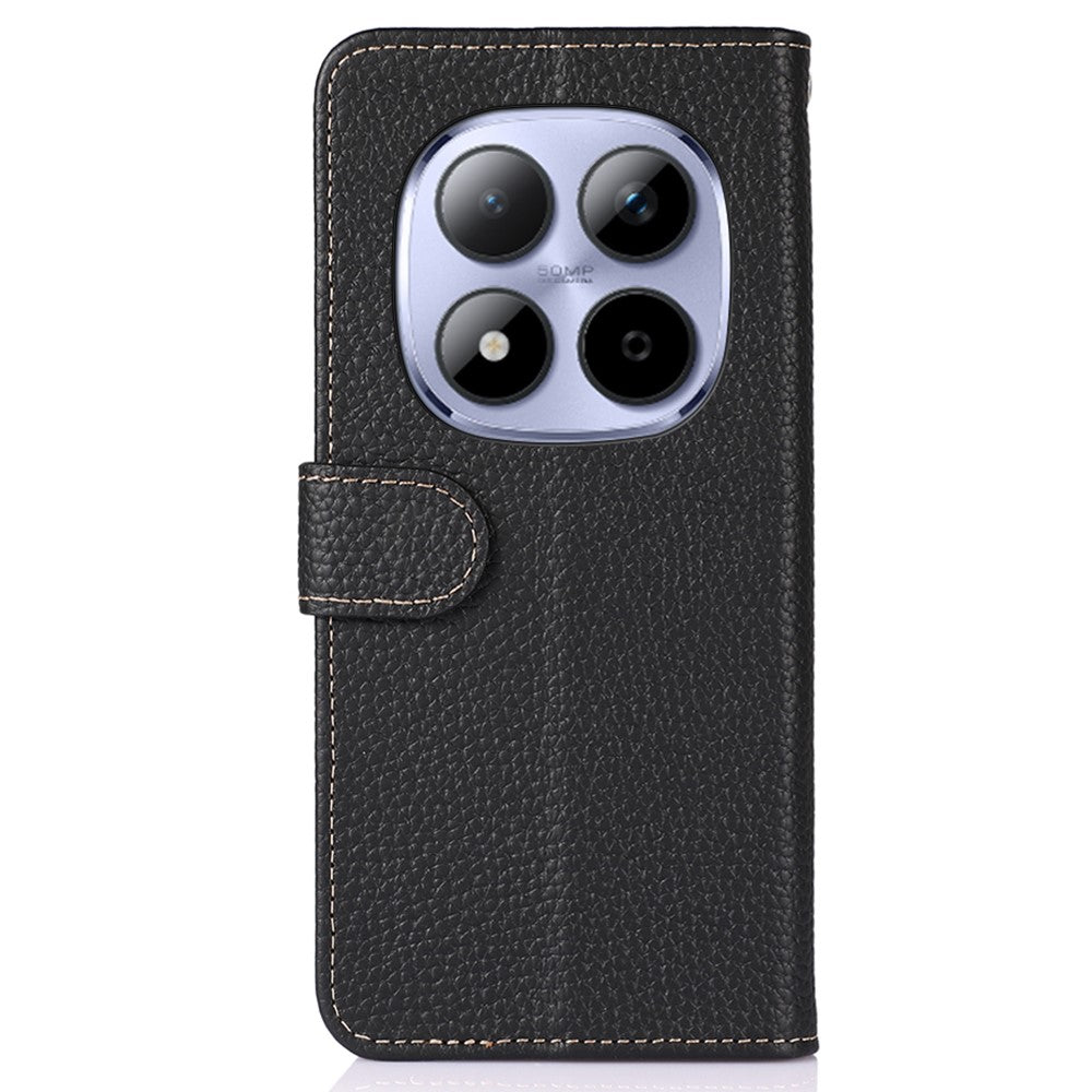 KHAZNEH For Xiaomi Poco M8 Pro 5G / Redmi Note 15 Pro+ 5G (Global) Case Genuine Cow Leather Flip Phone Cover - Black