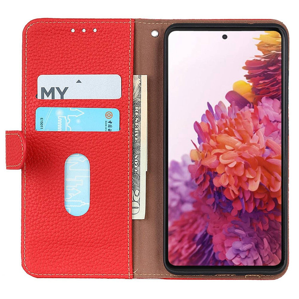 KHAZNEH For Xiaomi Poco M8 Pro 5G / Redmi Note 15 Pro+ 5G (Global) Case Genuine Cow Leather Flip Phone Cover - Red