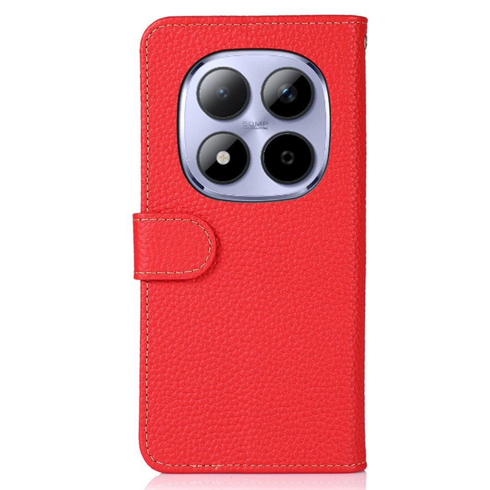 KHAZNEH For Xiaomi Poco M8 Pro 5G / Redmi Note 15 Pro+ 5G (Global) Case Genuine Cow Leather Flip Phone Cover - Red