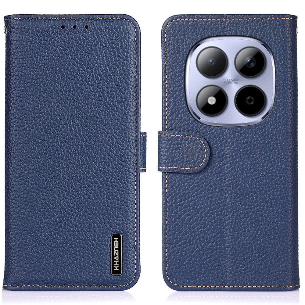KHAZNEH For Xiaomi Poco M8 Pro 5G / Redmi Note 15 Pro+ 5G (Global) Case Genuine Cow Leather Flip Phone Cover - Blue