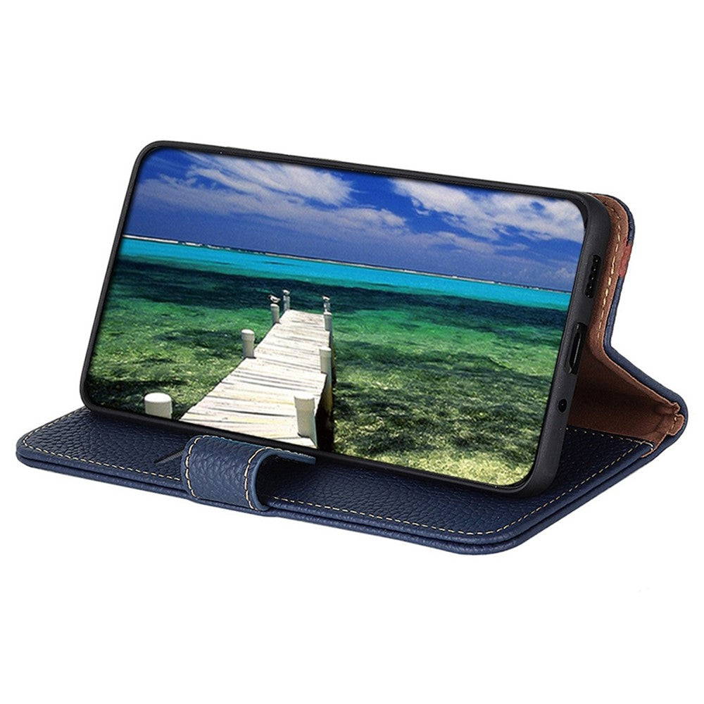 KHAZNEH For Xiaomi Poco M8 Pro 5G / Redmi Note 15 Pro+ 5G (Global) Case Genuine Cow Leather Flip Phone Cover - Blue