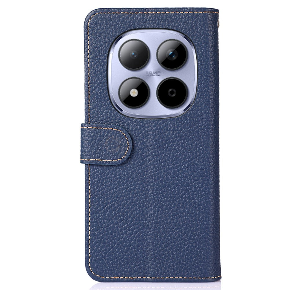 KHAZNEH For Xiaomi Poco M8 Pro 5G / Redmi Note 15 Pro+ 5G (Global) Case Genuine Cow Leather Flip Phone Cover - Blue