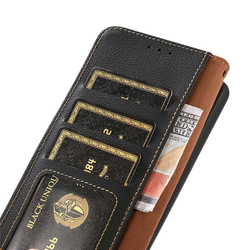 KHAZNEH for Xiaomi Poco M8 Pro 5G / Redmi Note 15 Pro+ 5G (Global) Case Genuine Cow Leather RFID Blocking Wallet Phone Cover - Black