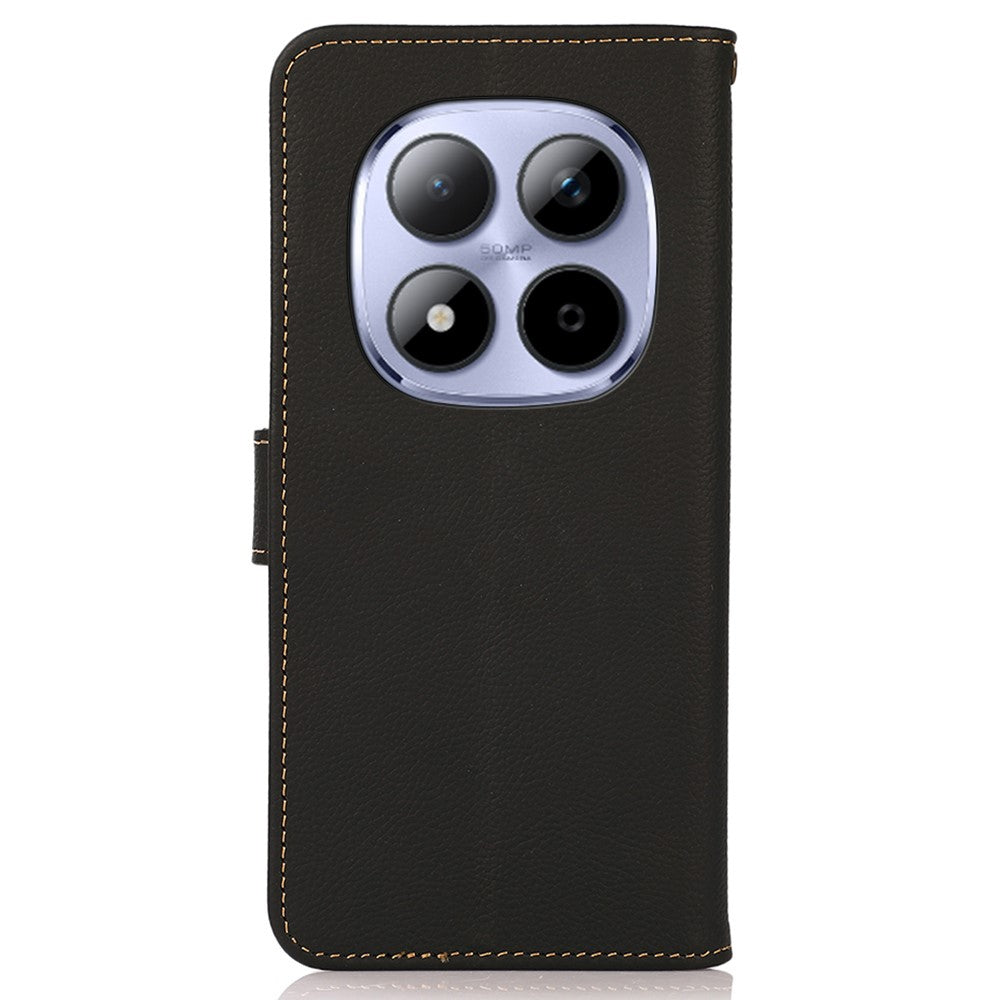 KHAZNEH for Xiaomi Poco M8 Pro 5G / Redmi Note 15 Pro+ 5G (Global) Case Genuine Cow Leather RFID Blocking Wallet Phone Cover - Black
