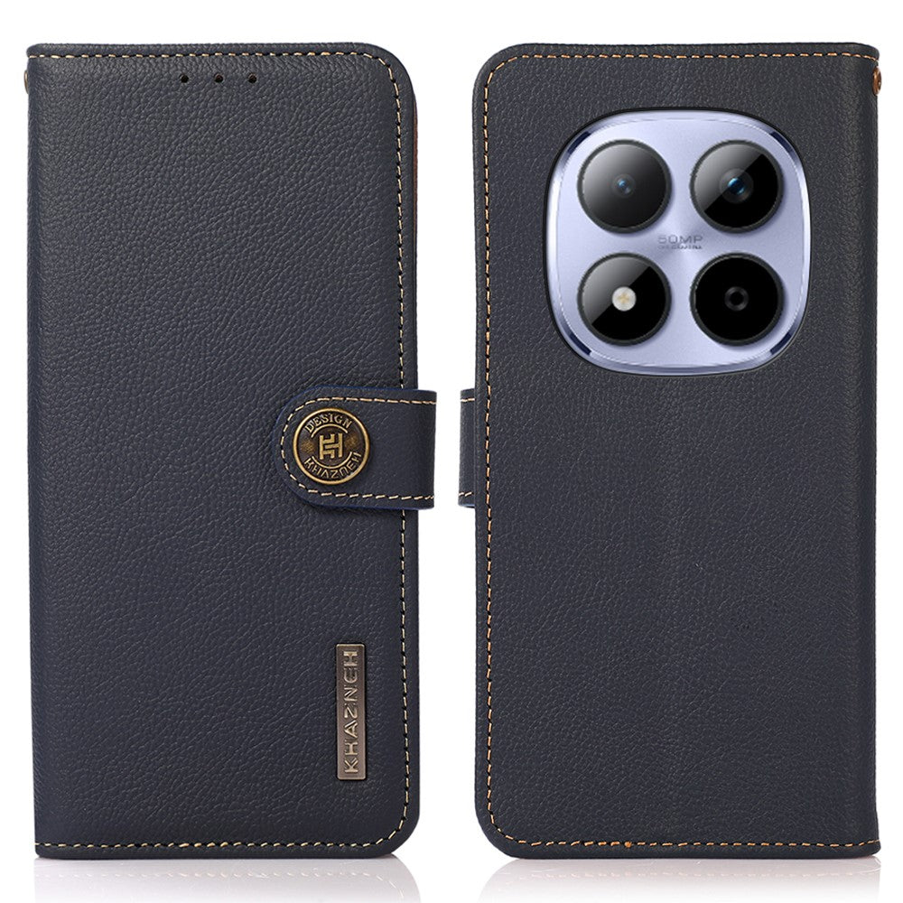 KHAZNEH for Xiaomi Poco M8 Pro 5G / Redmi Note 15 Pro+ 5G (Global) Case Genuine Cow Leather RFID Blocking Wallet Phone Cover - Blue