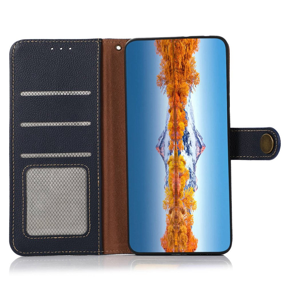 KHAZNEH for Xiaomi Poco M8 Pro 5G / Redmi Note 15 Pro+ 5G (Global) Case Genuine Cow Leather RFID Blocking Wallet Phone Cover - Blue