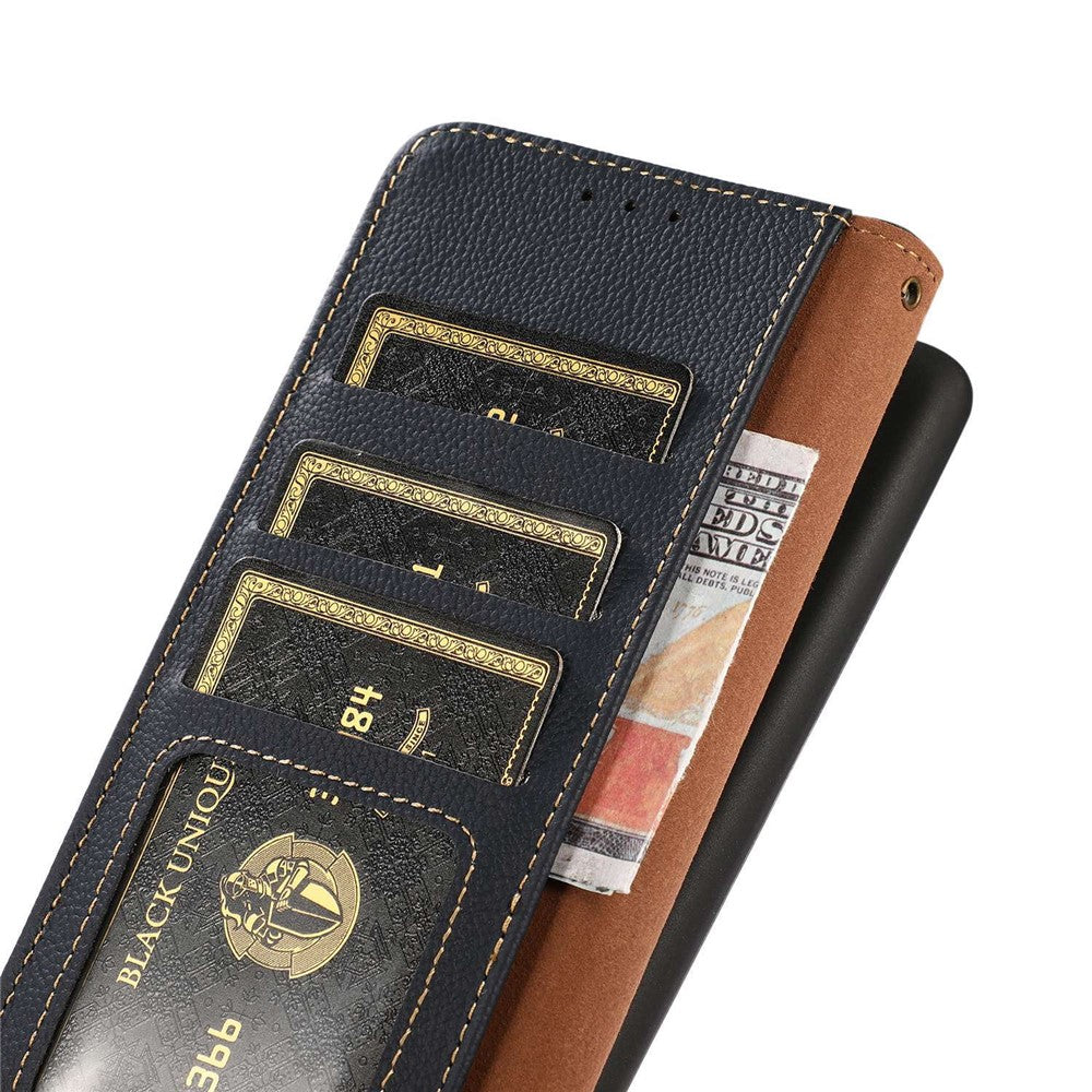 KHAZNEH for Xiaomi Poco M8 Pro 5G / Redmi Note 15 Pro+ 5G (Global) Case Genuine Cow Leather RFID Blocking Wallet Phone Cover - Blue