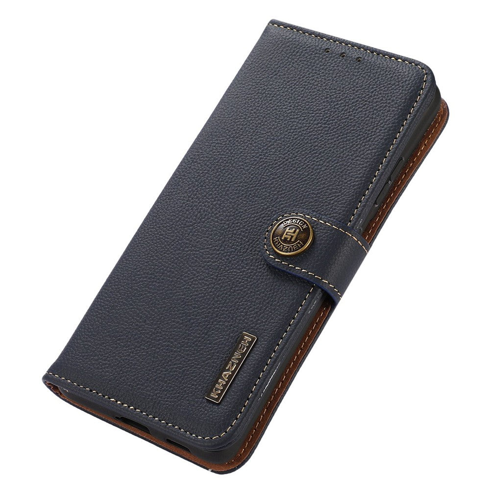 KHAZNEH for Xiaomi Poco M8 Pro 5G / Redmi Note 15 Pro+ 5G (Global) Case Genuine Cow Leather RFID Blocking Wallet Phone Cover - Blue