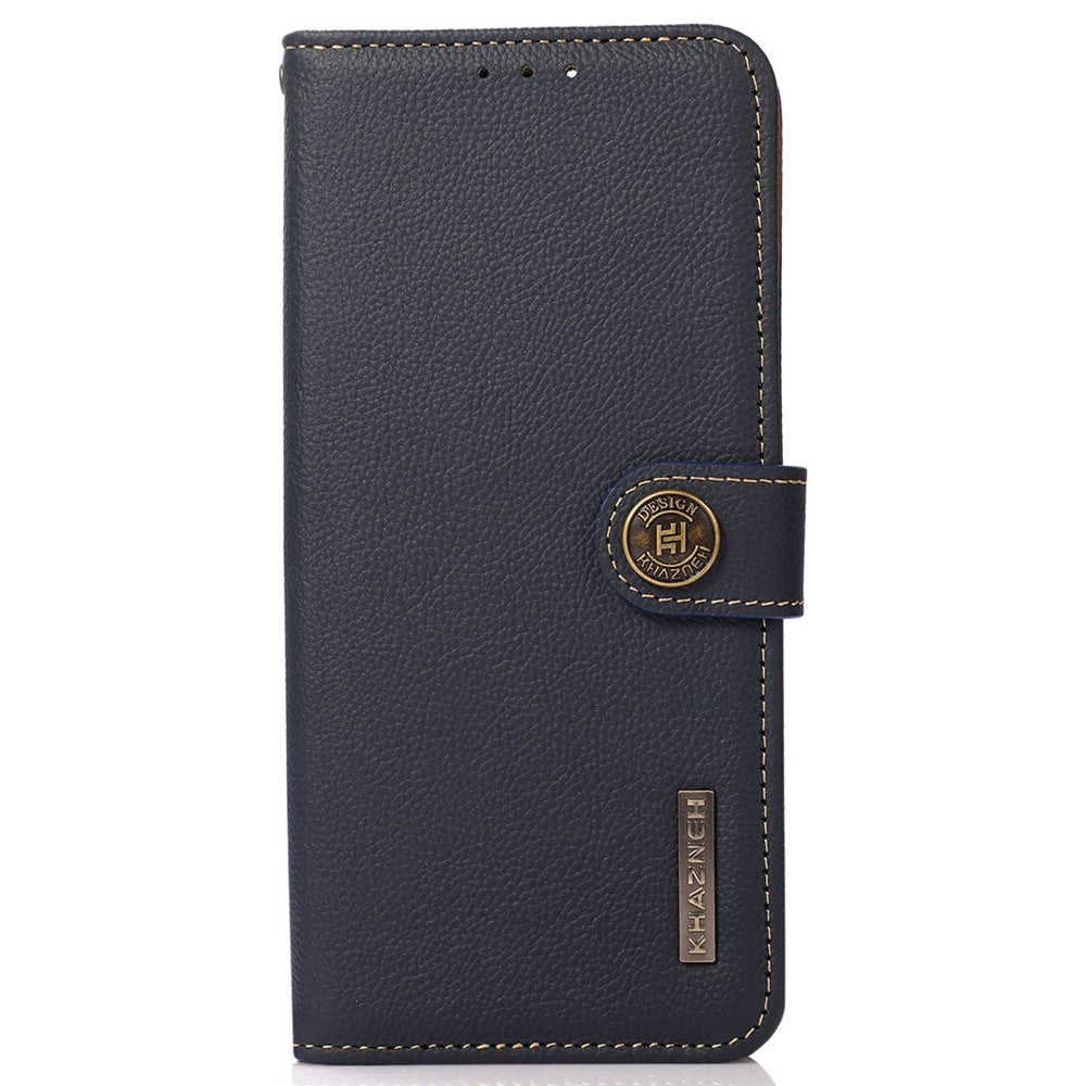 KHAZNEH for Xiaomi Poco M8 Pro 5G / Redmi Note 15 Pro+ 5G (Global) Case Genuine Cow Leather RFID Blocking Wallet Phone Cover - Blue