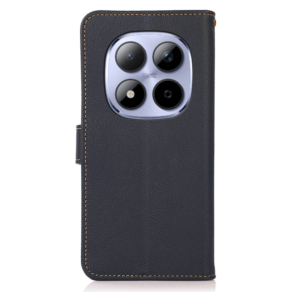 KHAZNEH for Xiaomi Poco M8 Pro 5G / Redmi Note 15 Pro+ 5G (Global) Case Genuine Cow Leather RFID Blocking Wallet Phone Cover - Blue