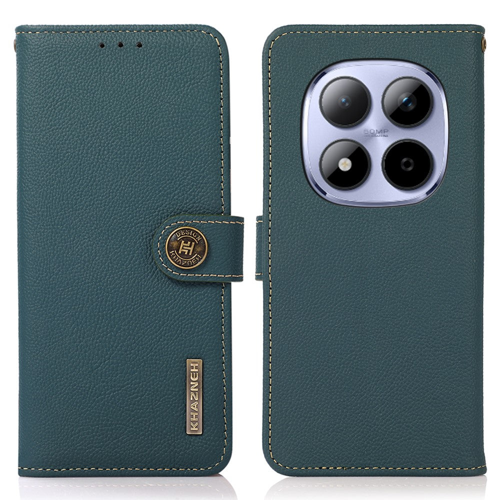 KHAZNEH for Xiaomi Poco M8 Pro 5G / Redmi Note 15 Pro+ 5G (Global) Case Genuine Cow Leather RFID Blocking Wallet Phone Cover - Green
