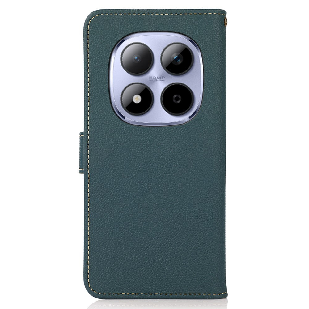 KHAZNEH for Xiaomi Poco M8 Pro 5G / Redmi Note 15 Pro+ 5G (Global) Case Genuine Cow Leather RFID Blocking Wallet Phone Cover - Green