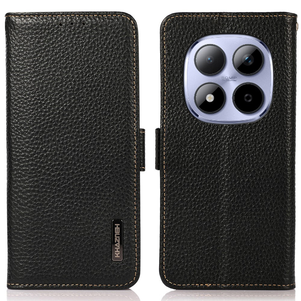 KHAZNEH for Xiaomi Poco M8 Pro 5G / Redmi Note 15 Pro+ 5G (Global) Phone Case Genuine Cow Leather Cover RFID Blocking - Black