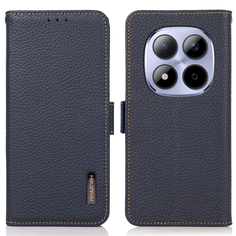 KHAZNEH for Xiaomi Poco M8 Pro 5G / Redmi Note 15 Pro+ 5G (Global) Phone Case Genuine Cow Leather Cover RFID Blocking - Blue