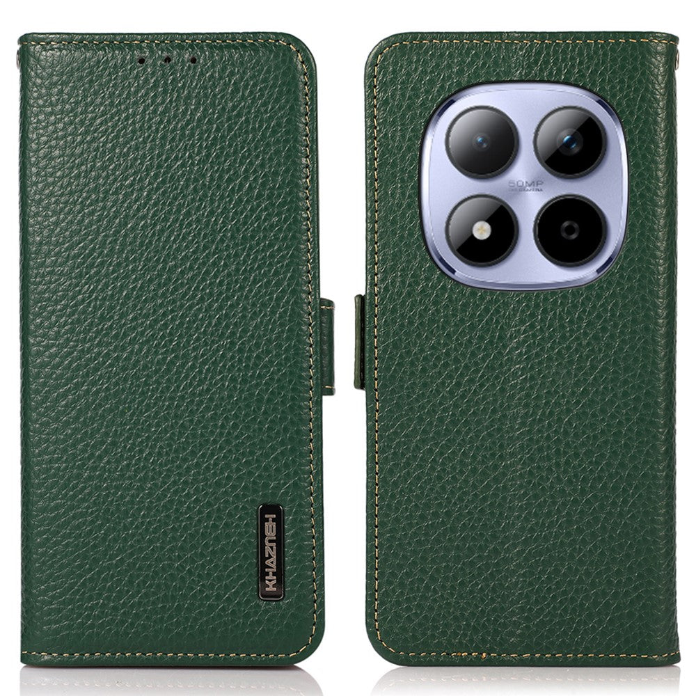 KHAZNEH for Xiaomi Poco M8 Pro 5G / Redmi Note 15 Pro+ 5G (Global) Phone Case Genuine Cow Leather Cover RFID Blocking - Green