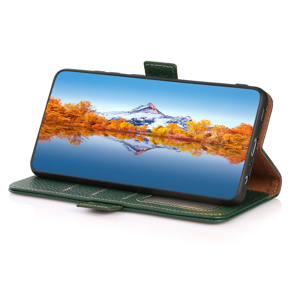 KHAZNEH for Xiaomi Poco M8 Pro 5G / Redmi Note 15 Pro+ 5G (Global) Phone Case Genuine Cow Leather Cover RFID Blocking - Green