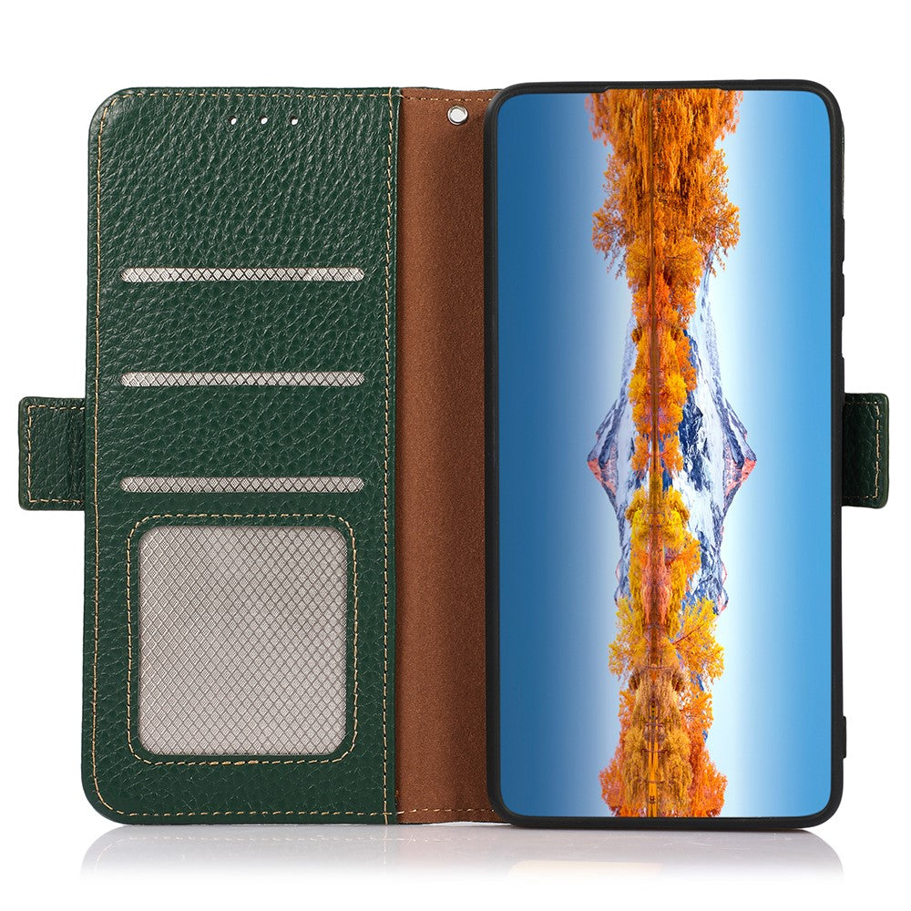 KHAZNEH for Xiaomi Poco M8 Pro 5G / Redmi Note 15 Pro+ 5G (Global) Phone Case Genuine Cow Leather Cover RFID Blocking - Green