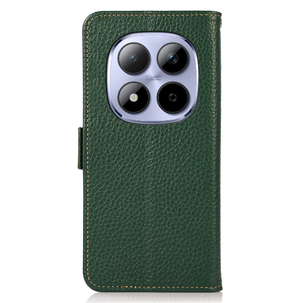 KHAZNEH for Xiaomi Poco M8 Pro 5G / Redmi Note 15 Pro+ 5G (Global) Phone Case Genuine Cow Leather Cover RFID Blocking - Green