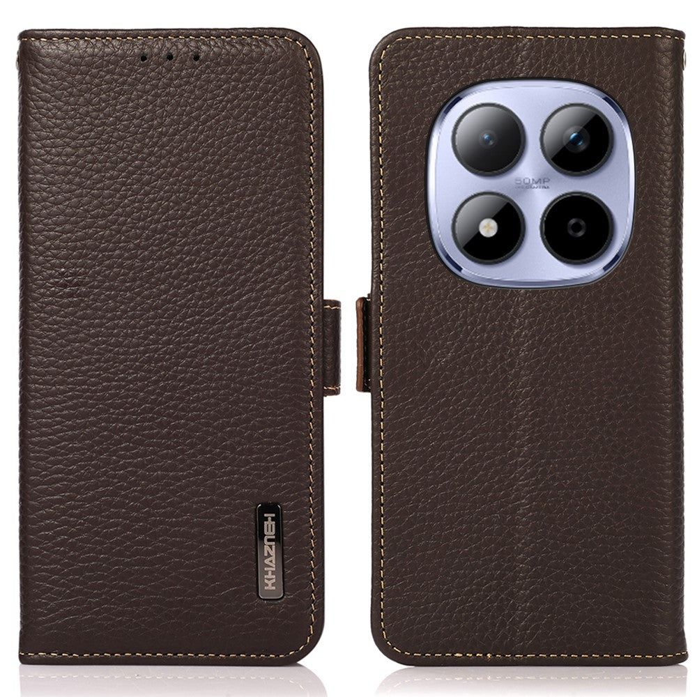 KHAZNEH for Xiaomi Poco M8 Pro 5G / Redmi Note 15 Pro+ 5G (Global) Phone Case Genuine Cow Leather Cover RFID Blocking - Brown