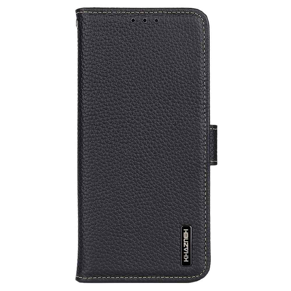 KHAZNEH For Xiaomi 17 Pro Case Genuine Cow Leather Flip Phone Cover - Black