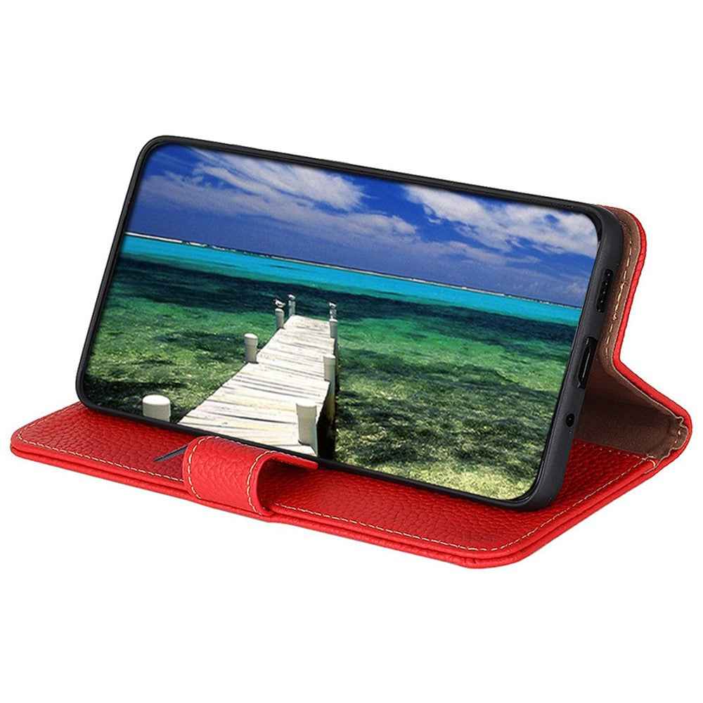 KHAZNEH For Xiaomi 17 Pro Case Genuine Cow Leather Flip Phone Cover - Red