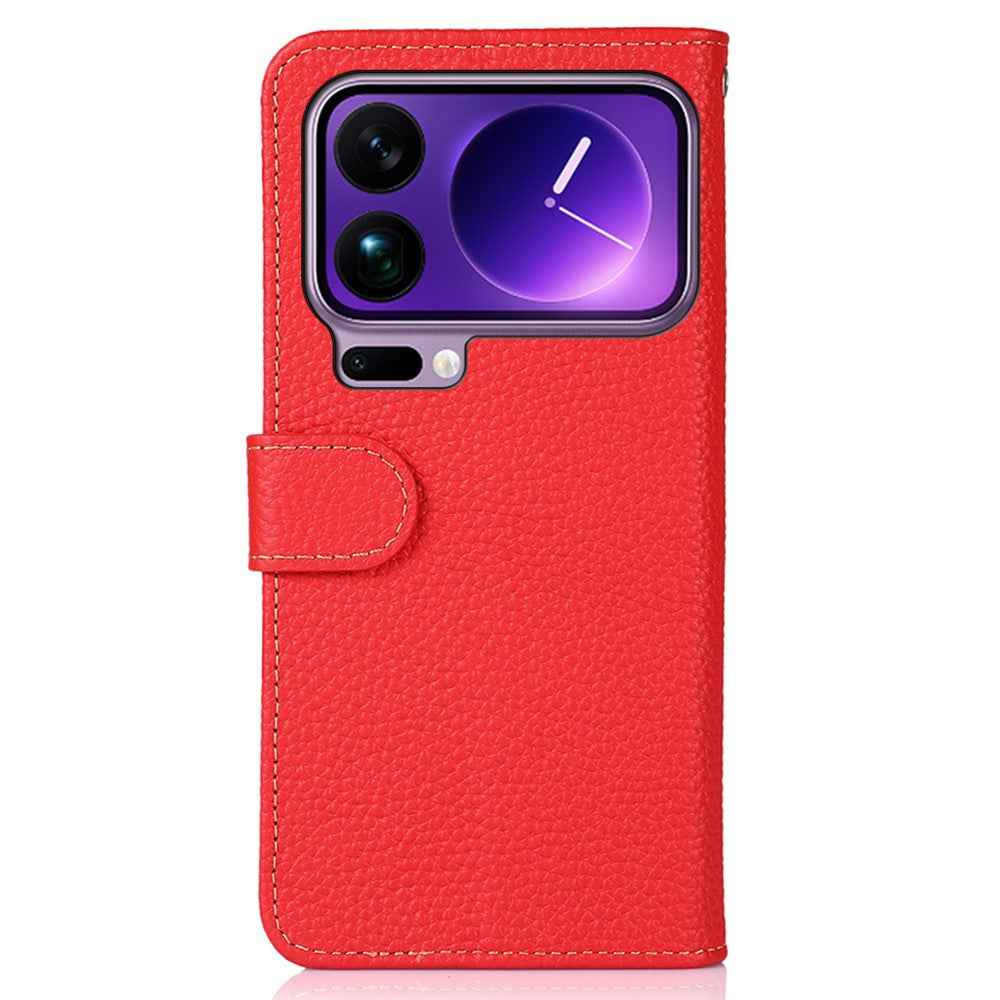 KHAZNEH For Xiaomi 17 Pro Case Genuine Cow Leather Flip Phone Cover - Red