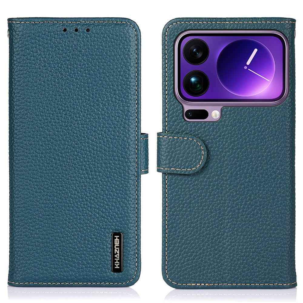 KHAZNEH For Xiaomi 17 Pro Case Genuine Cow Leather Flip Phone Cover - Green