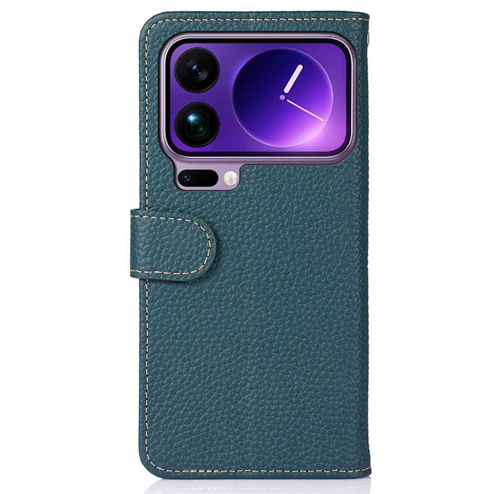 KHAZNEH For Xiaomi 17 Pro Case Genuine Cow Leather Flip Phone Cover - Green